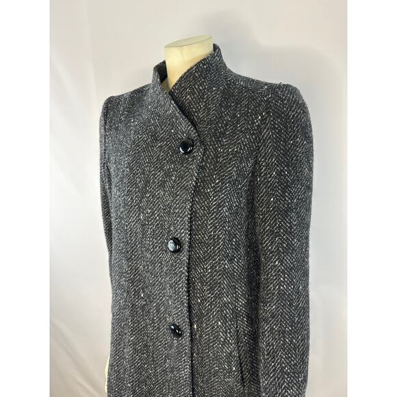 Larry Levine Collarless herringbone black & cream tweed coat size small petite - Picture 4 of 14